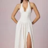 Vestido midi con cuello halter de modal y bordado inglés Farrah en blanco