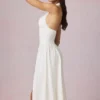 Vestido midi con cuello halter de modal y bordado inglés Farrah en blanco
