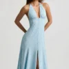 Vestido midi con cuello halter Elonia con estampado floral azul
