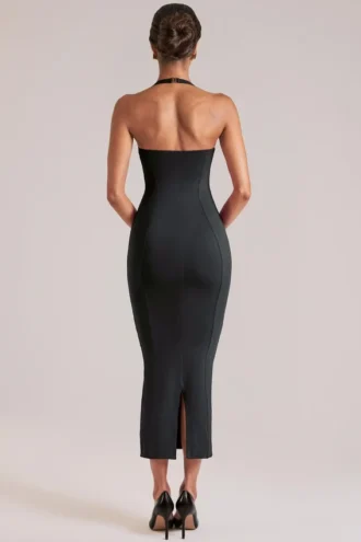 Vestido midi con cuello halter Landen en negro