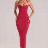Vestido midi con cuello halter Landen en rojo cereza