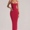 Vestido midi con cuello halter Landen en rojo cereza