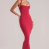 Vestido midi con cuello halter Landen en rojo cereza