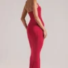 Vestido midi con cuello halter Landen en rojo cereza