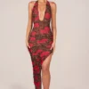 Vestido midi con cuello halter y abertura en el dobladillo de Storie, con estampado de leopardo rosa