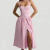 Vestido midi con cuello halter y detalles de botones Orlena en rosa suave