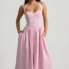 Vestido midi con cuello halter y detalles de botones Orlena en rosa suave