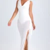 Vestido midi con cuello vuelto y volantes Deva en blanco