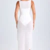 Vestido midi con cuello vuelto y volantes Deva en blanco