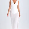 Vestido midi con cuello vuelto y volantes Deva en blanco