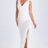 Vestido midi con cuello vuelto y volantes Deva en blanco