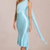 Vestido midi con detalle de pañuelo Giada en azul aguamarina suave
