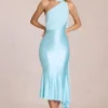 Vestido midi con detalle de pañuelo Giada en azul aguamarina suave