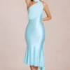 Vestido midi con detalle de pañuelo Giada en azul aguamarina suave