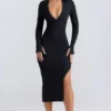 Vestido midi con escote en V profundo Yael en modal negro