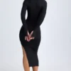 Vestido midi con escote en V profundo Yael en modal negro