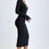 Vestido midi con escote en V profundo Yael en modal negro