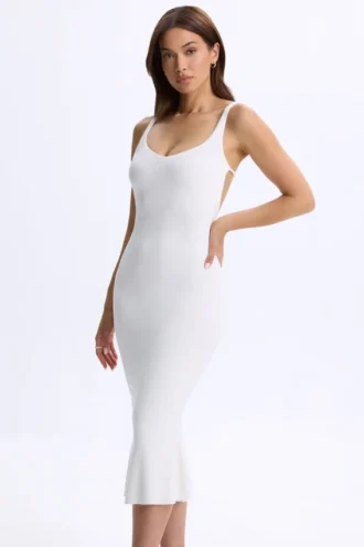 Vestido midi con escote pronunciado y espalda abierta Lois Modal en blanco