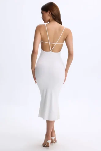 Vestido midi con escote pronunciado y espalda abierta Lois Modal en blanco