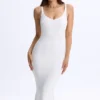 Vestido midi con escote pronunciado y espalda abierta Lois Modal en blanco