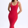Vestido midi con escote pronunciado y espalda abierta Lois Modal en rojo cereza