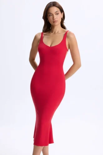 Vestido midi con escote pronunciado y espalda abierta Lois Modal en rojo cereza
