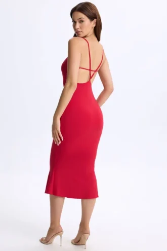 Vestido midi con escote pronunciado y espalda abierta Lois Modal en rojo cereza