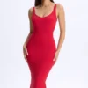 Vestido midi con escote pronunciado y espalda abierta Lois Modal en rojo cereza
