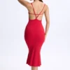 Vestido midi con escote pronunciado y espalda abierta Lois Modal en rojo cereza