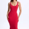 Vestido midi con escote pronunciado y espalda abierta Lois Modal en rojo cereza