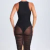 Vestido midi con escote pronunciado y fruncidos Safira en negro