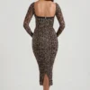Vestido midi con fruncidos y detalle de sujetador en capas de Deliana con estampado de leopardo
