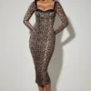 Vestido midi con fruncidos y detalle de sujetador en capas de Deliana con estampado de leopardo