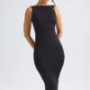 Vestido midi con fruncidos y espalda abierta Grainne en negro