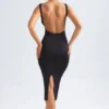 Vestido midi con fruncidos y espalda abierta Grainne en negro