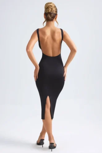 Vestido midi con fruncidos y espalda abierta Grainne en negro
