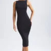 Vestido midi con fruncidos y espalda abierta Grainne en negro