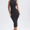 Vestido midi con fruncidos y espalda abierta Grainne en negro