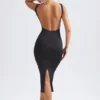 Vestido midi con fruncidos y espalda abierta Grainne en negro