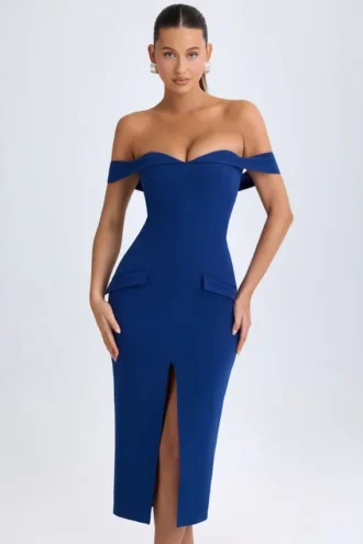 Vestido midi con hombros descubiertos Rasine en azul marino
