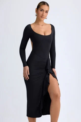 Vestido midi con volantes Tarai Modal en negro