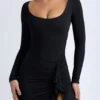 Vestido midi con volantes Tarai Modal en negro
