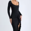 Vestido midi con volantes Tarai Modal en negro