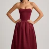 Vestido midi convertible con lazo y bajo abullonado de Gloriana en rojo vino