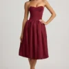 Vestido midi convertible con lazo y bajo abullonado de Gloriana en rojo vino