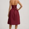 Vestido midi convertible con lazo y bajo abullonado de Gloriana en rojo vino
