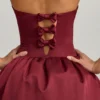 Vestido midi convertible con lazo y bajo abullonado de Gloriana en rojo vino