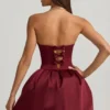Vestido midi convertible con lazo y bajo abullonado de Gloriana en rojo vino