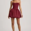 Vestido midi convertible con lazo y bajo abullonado de Gloriana en rojo vino