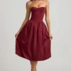 Vestido midi convertible con lazo y bajo abullonado de Gloriana en rojo vino